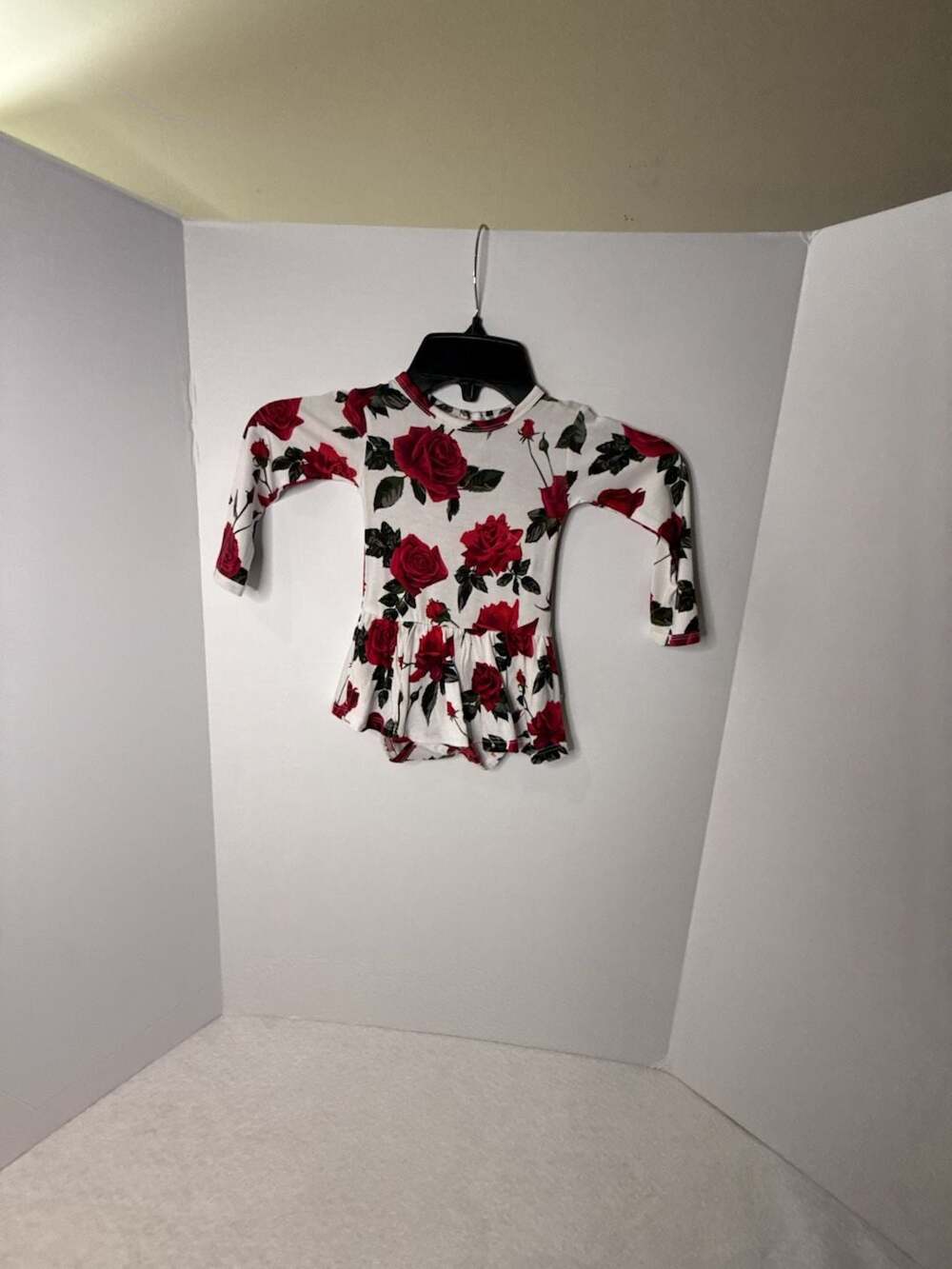 Bums & Roses Long Sleeve Rose Print Peplum Bodysuit Dress